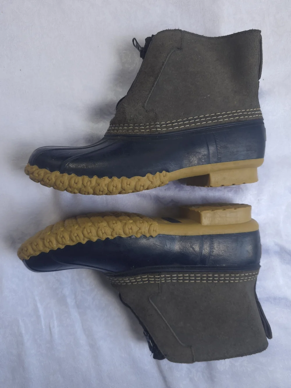 L.L. Bean Brown and Navy Bean Boots with Tan Sole Size 10